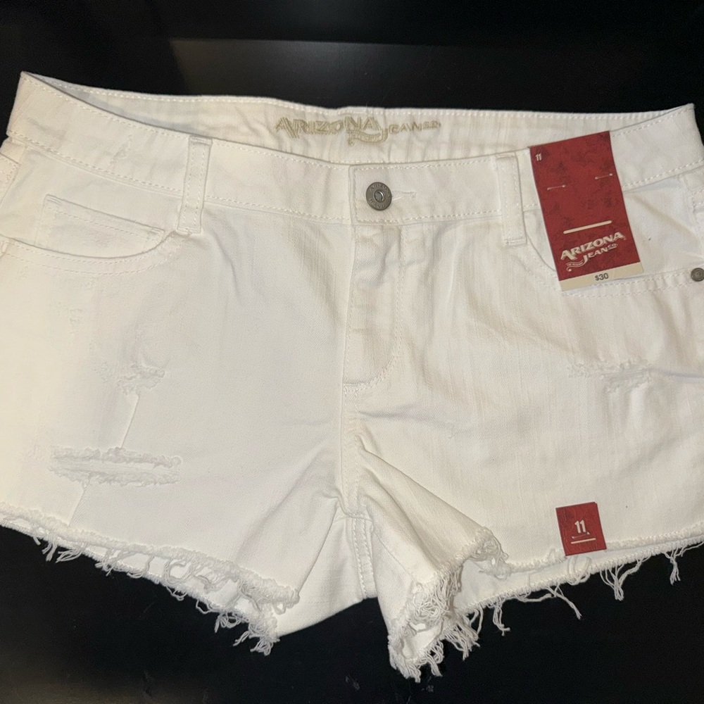 Arizona Jean Company Junior’s Frayed White Jean Shorts